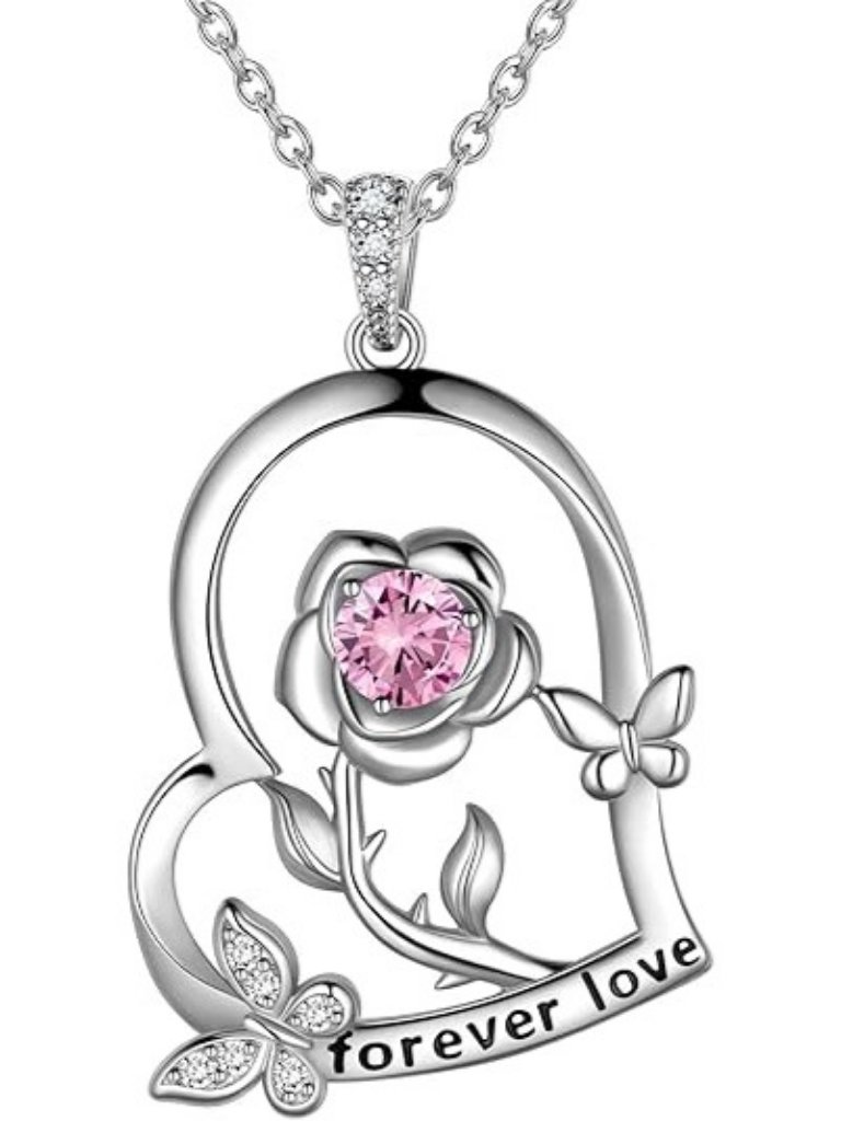 October-Tourmaline 925 Sterling Silver Heart Rose Flower Birthstone